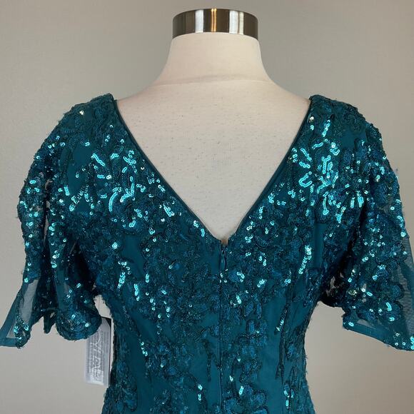 Alex Evenings Women's Cocktail Dress Size 6 Green Sequined Short Sleeve Sheath - Picture 6 of 12